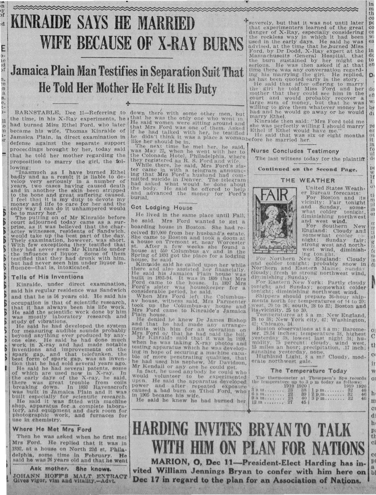 Boston Evening Globe December 11, 1920 pg 1